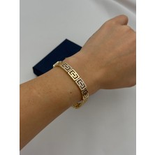 Luseda VIP Grek Motifli Taş İşlemeli Gold 17+2 CM Ayarlanabilir Bileklik