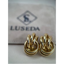 Luseda Gold Renk Kalın Halka Zincir Detaylı Küpe