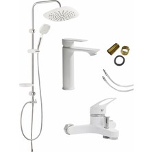 3'lü Full Lüx Set Robot - Sabit Banyo Lavabo Bataryası - Banyo Duş Bataryası Musluğu
