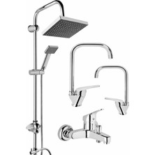 Fulcie Krom 4lü Set Banyo Bataryası Eviye Bataryası Lavabo Bataryası Duş Tepe Yağmurlama Seti Farklı Ölçek