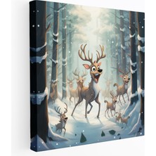 Popcas  Yaramaz Ren Geyiği Eğlencesi Kanvas Tablo Noel Temalı Karlı Orman Dekorasyonu