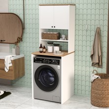 Robin Home Alaska Çamaşır Makinesi Dolabı 2 Kapaklı Raflı Sepet-Beyaz