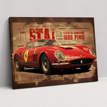 Popcas  Ferrari Kanvas Tablo - Vintage Poster Duvar Sanatı - Ferrari Cesur Kırmızı Ev Dekorasyonu Vintage Poster Tasarımı