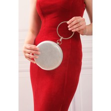 Roza Çanta Kadın Gümüş Sıvama Yuvarlak Abiye Ğece Çantası