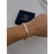 Luseda VIP Geometrik Motifli Gold 19+2 CM Ayarlanabilir Link Bileklik
