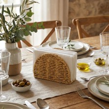 Lowell Home  Dekoratif Plastik Rattan Yarım Yuvarlak Peçetelik–doğal Hasır Dokulu Masaüstü Peçete Stand