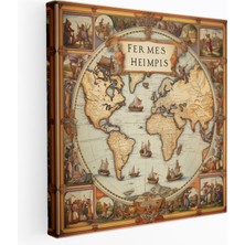 Popcas  Hermes Ticaret Yolları Vintage Harita Kanvas Tablo - Ev Dekorasyonu Bağlantı ve Macera