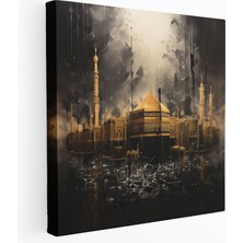 Popcas  Kaaba Hat Sanatı Duvar Tablosu - Kanvas Tablo Altın Detaylar Zarif Çizgiler