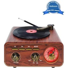 Nostaljik Tasarım Plak Çalar Görünümlü Radyolu Bluetooth Hoparlör Retro Müzik Plak