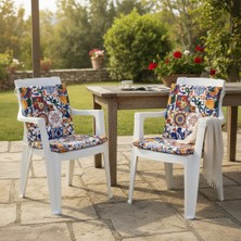 Güzel Mağaza 2 Adet Çini Desen Çift Taraflı Fermuarlı Sandalye Minderi ( Lastikli Arkalıklı )