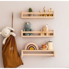Montessori Kitaplık Çocuk Bebek Odası Rafı Ahşap Kitaplık Askılık 50CM 3lü Ters Düz Raf