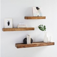 Ahşap Dekoratif 3 Lü Uçan Kitaplık Gizli Duvar Monte Aksesuar Rafı