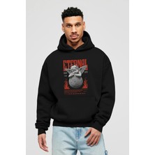 Ankhises Eternal Ön Baskılı Siyah Oversize Kapüşonlu Sweatshirt Erkek Kadın