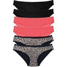 Vexor 6 Adet Likralı Kadın Slip Külot Leopar Siyah Fuşya
