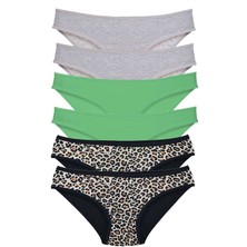 Vexor 6 Adet Likralı Kadın Slip Külot Leopar Gri Yeşil