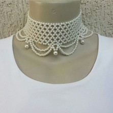 Ravinity Beyaz Incili Tasma Kolye, Inci Boncuk Choker Kolye