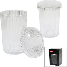 Lowell Home Ieg Çizgili - Cam Bardak Kapaklı - Pipetli - Origami Sitilkahve - Sunum - Meşrubat (4887)