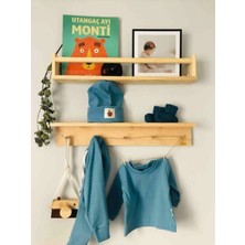 Montessori Stil Doğal Ahşap Duvar Rafı ve Askılık Çocuk Odası Düzenleyici Hazır Kurulum 2'li Set