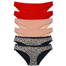 Vexor 6 Adet Likralı Kadın Slip Külot Leopar Kırmızı Ten
