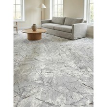 Nesrin Jel Kaymaz Taban Kesme Halı Yolluk Gri Çizikli Makinede Yıkanabilir