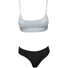 Vexor Pedli Ip Askılı Yarım Atlet Büstiyer Külot Takım Gri Siyah