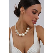 Ravinity Krem Incili Büyük Kolye, Iri Inci Boncuklu Kolye