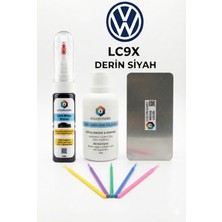 COLORGUARD Volkswagen LC9X Derin Siyah İğneli ve Fırçalı 2 si 1 Arada Rötuş Boyası Yüzey Temizleme Solüsyonu Profesyonel ve Çapaksız Rötuş Çeliği 5'li Uygulama Çubuğu Seti