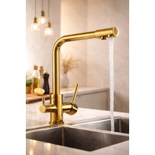 Musluq Gold Altın Eviye Bataryası Arıtmalı Lavabo Bataryası