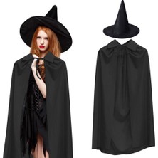 Lowell Home 120 cm Siyah Yakalı Pelerin ve Siyah Cadı Şapkası Kostüm Seti