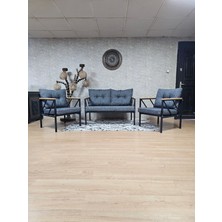 Sevinç Mobilya Siyah Boyalı Bahçe Füme Döşeme - Balkon - Mutfak Çay Seti Takımı Bahçe Koltuk Takımı
