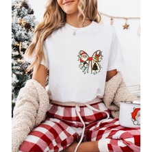 Aselinda Yılbaşı Temalı Fiyonk Baskılı Christmas Tişört-Aile Kombin Tişört(Kombin Yapmak Için Ürün Ekleyiniz)