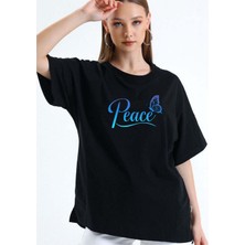 Aselinda Peace Kelebek Baskılı Tişört (Kombin Yapmak Için 2 Ürün Ekleyiniz)