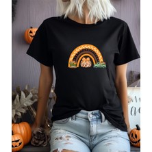 Aselinda Halloween Baskılı Pamuklu Bisiklet Yaka Tişört (Kombin Yapmak Için 2 Ürün Ekleyiniz)