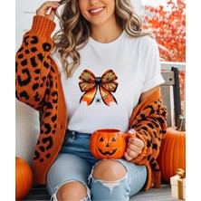 Aselinda Halloween Fiyonk Baskılı Bisiklet Yaka Tişört (Kombin Yapmak Için 2 Ürün Ekleyiniz)