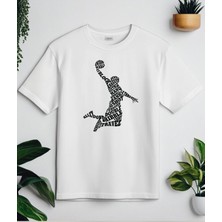 Aselinda Erkek Moda Basketbol ve Harf Baskılı Yuvarlak Yaka Kısa Kollu Günlük Tişört