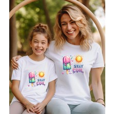 Aselinda Stayl Cool Dondurma ve Güneş Baskılı Anne-Kız Kombin Tişört (Kombin Yapmak Için 2 Ürün Ekleyiniz)