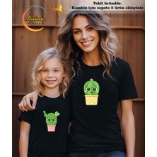 Aselinda Kaktüs Baskılı T-Shirt Anne-Kız Kombin Tişört (Kombin Yapmak Için 2 Ürün Ekleyiniz)
