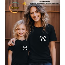 Aselinda Mini Kurdele Baskılı Pamuklu T-Shirt Anne-Kız Kombin Tişört (Kombin Yapmak Için 2 Ürün Ekleyiniz)