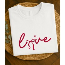 Aselinda Love Baskılı Kısa Kollu Bisiket Yaka Pamuklu Tişört