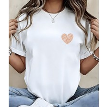 Aselinda Kadınlar Için Yeni Moda Kalp Baskılı Yuvarlak Yaka Kısa Kollu Tişört