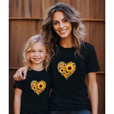 Aselinda Kalpli Ayçiçeği Baskılı Anne-Kız Kombin Tişört (Kombin Yapmak Için 2 Ürün Ekleyiniz)