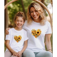 Aselinda Kalpli Ayçiçeği Baskılı Anne-Kız Kombin Tişört (Kombin Yapmak Için 2 Ürün Ekleyiniz)