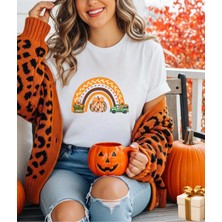 Aselinda Halloween Baskılı Pamuklu Bisiklet Yaka Tişört (Kombin Yapmak Için 2 Ürün Ekleyiniz)