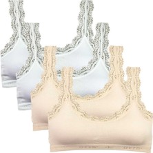 Vexor 4 Adet Dantel Nakış Işlemeli Pedli Bambu Kadın Büstiyer Beyaz Krem