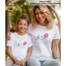Aselinda Smile Baskılı Beyaz Anne-Kız Kombin Tişört (Kombin Yapmak Için 2 Ürün Ekleyiniz)