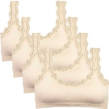 Vexor 4 Adet Dantel Nakış Işlemeli Pedli Bambu Kadın Büstiyer Krem