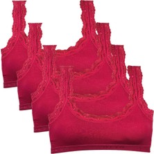 Vexor 4 Adet Dantel Nakış Işlemeli Pedli Bambu Kadın Büstiyer Bordo