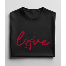 Aselinda Love Baskılı Kısa Kollu Bisiket Yaka Pamuklu Tişört