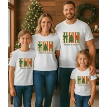 Aselinda Christmas Merry Bright Baskılı Aile Kombin Tişört (Kombin Yapmak Için Ürün Ekleyiniz)