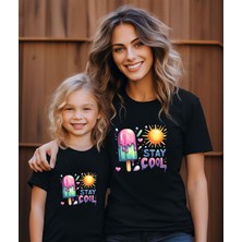 Aselinda Stayl Cool Dondurma ve Güneş Baskılı Anne-Kız Kombin Tişört (Kombin Yapmak Için 2 Ürün Ekleyiniz)